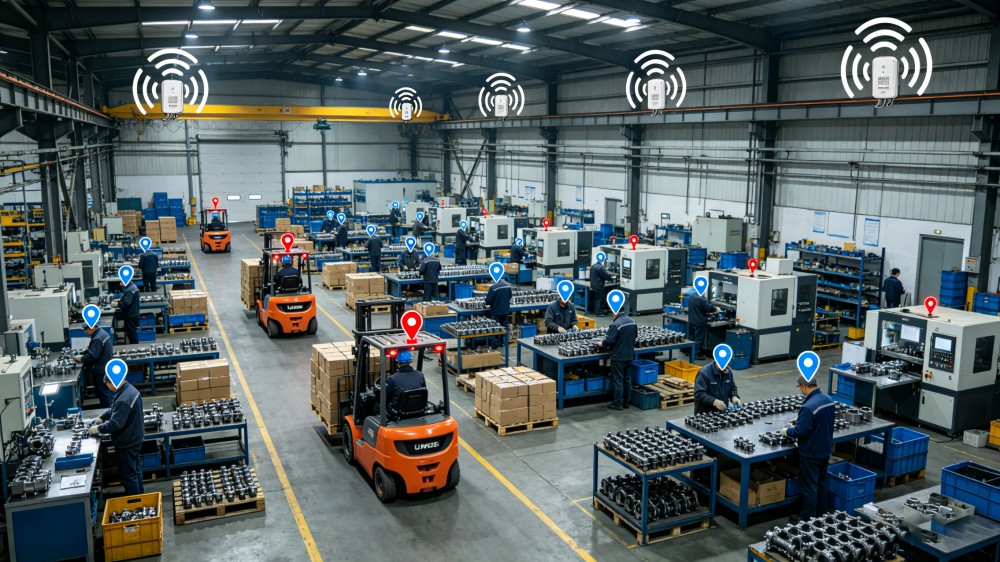 Real-time positioning solution for industrial manufacturing plants
